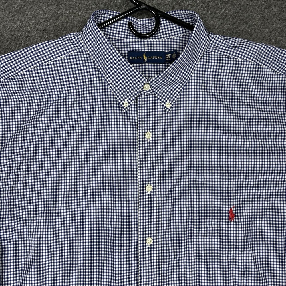 Ralph Lauren Shirt Men's 3XLT Blue White Gingham Long Sleeve Preppy NWT